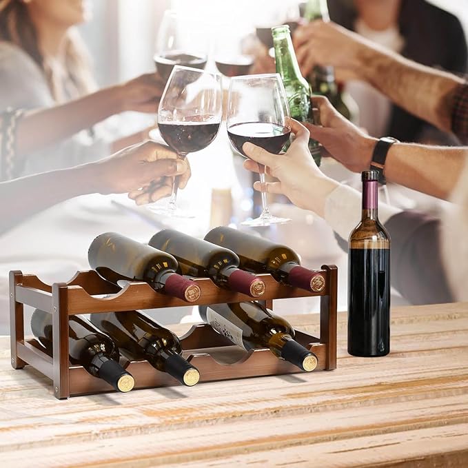 8 Bottle Wooden Wine Rack,2 Tier Free Standing Wine Storage Holder,Retro Minimalist Style Home Decorations Wine Display Shelves for Cabinet,Cupboard,Countertop