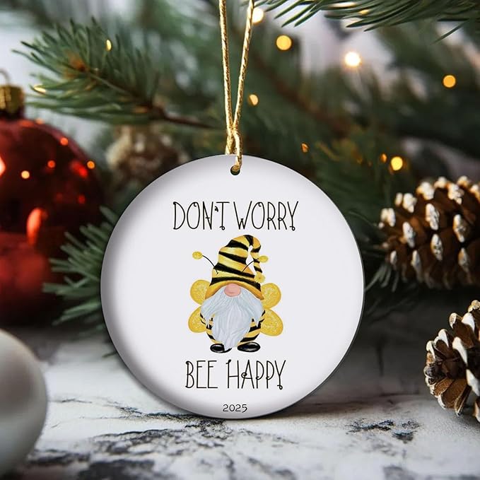 Bee Happy Ceramic Christmas Ornaments, Bee Gifts for Friend, Birthday Gift for Bee Lover, Leaving Gift for Nature Lover