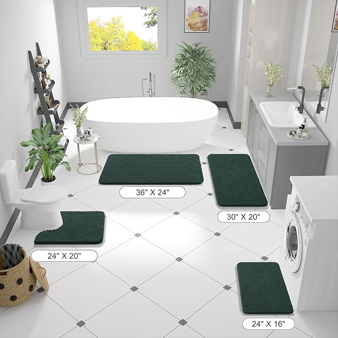 OLANLY Toilet Rugs U-Shaped 24x20, Extra Soft Absorbent Chenille Contour Bathroom Rugs for Toilet, Dry Quickly, Machine Washable, Non-Slip Bath Mat, Blackish Green