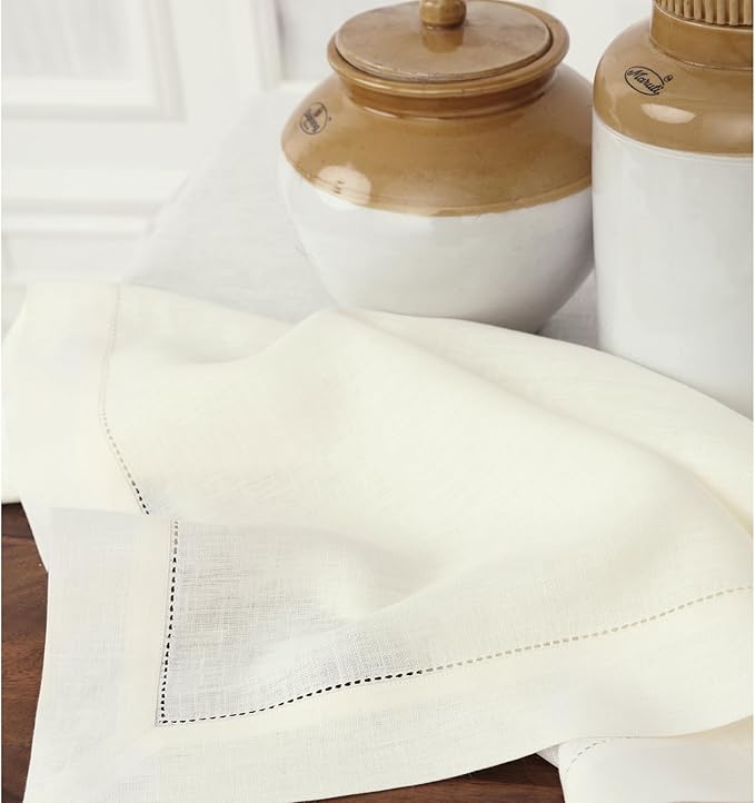 Solino Home Linen Ivory Table Runner 108 Inches Long - 100% Pure Linen 14 x 108 Inch Table Runner for Christmas, New Year - Classic Hemstitch