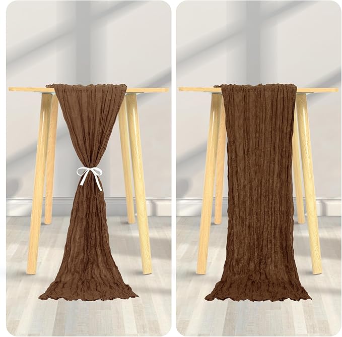 12 Pack Cheesecloth Table Runner 20 x 120 inch Cheese Cloth Table Runner Bulk,Romantic Boho Sheer Gauze Fabric Table Runners for Wedding Reception,Party,Bridal Shower Table Decor(Brown)