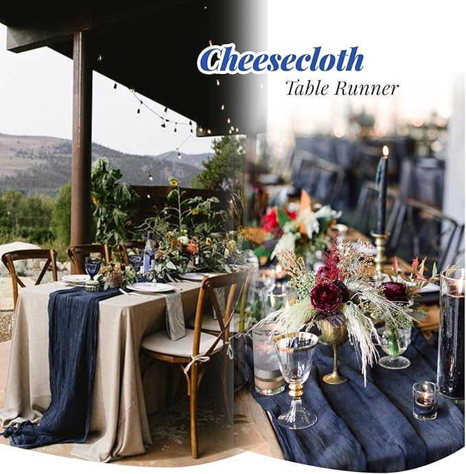 Aktor 6 Pack Navy Blue Cheesecloth Table Runner 10Ft Gauze Table Runner Boho Semi Sheer Cheese Cloth Fabric Runners for Wedding Birthday Baby Shower Party Table Decoration(Navy Blue)