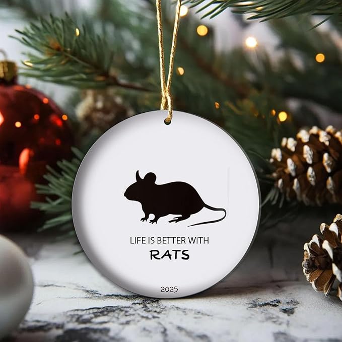 Rat Lover Christmas Ornament 2025 Life is Better with Rats Gift Funny Rodent Enthusiast Present Ceramic Keepsake Pet Owner Decor