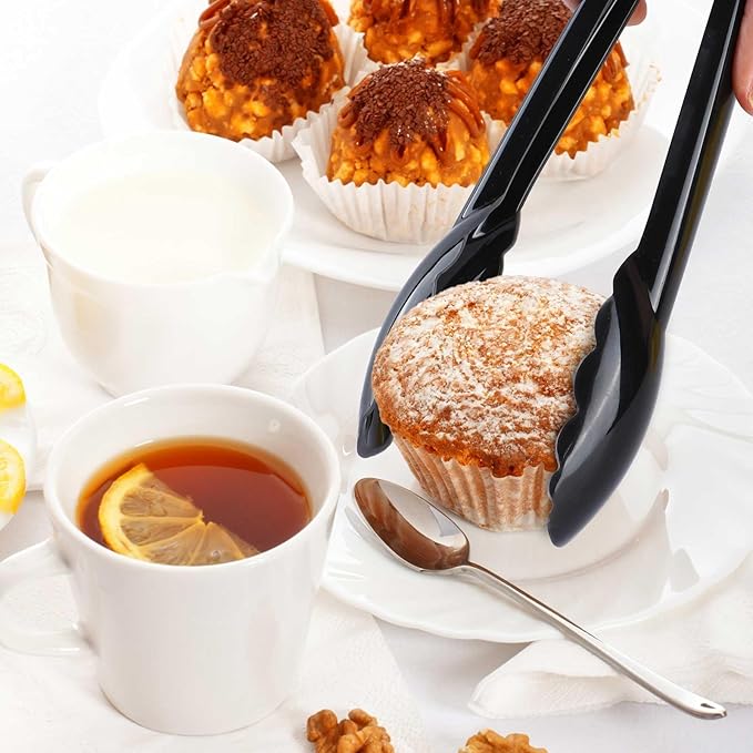 24 Pc Plastic Tongs for Serving 9 Inch Bulk Reusable or Disposable Tongs Heavy Duty Hard Plastic Serving Utensils Set Large Salad Tong for Kitchen Party Food Buffet Appetizer BBQ Event Catering(Black)