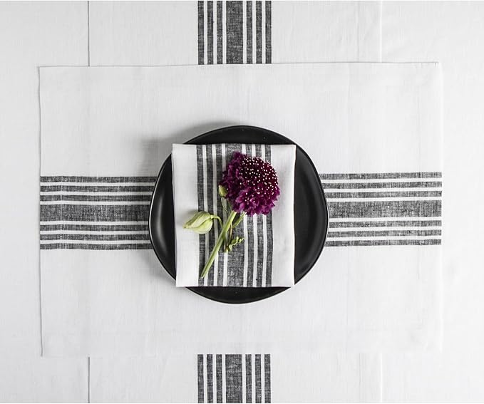 Solino Home Linen Table Runner 108 Inches Long - 100% Pure Linen Black and White Farmhouse Table Runner 14 x 108 Inch for Dining