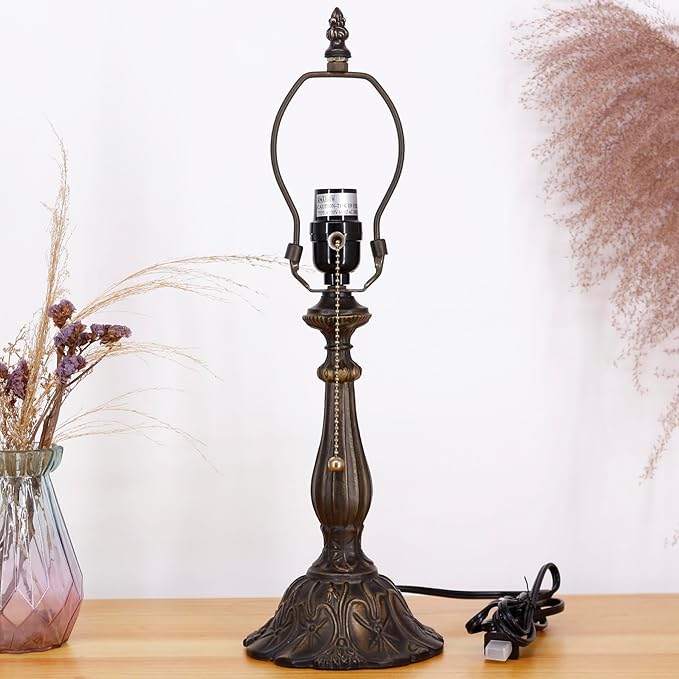 Table Lamp Base Replacement Only, Wide 6 Height 18 Inch, Fit for 8, 10, 12 Inch Tiffany Style Stained Glass Lampshade, Dark Bronze Finish,Resin, Push Switch On Cord