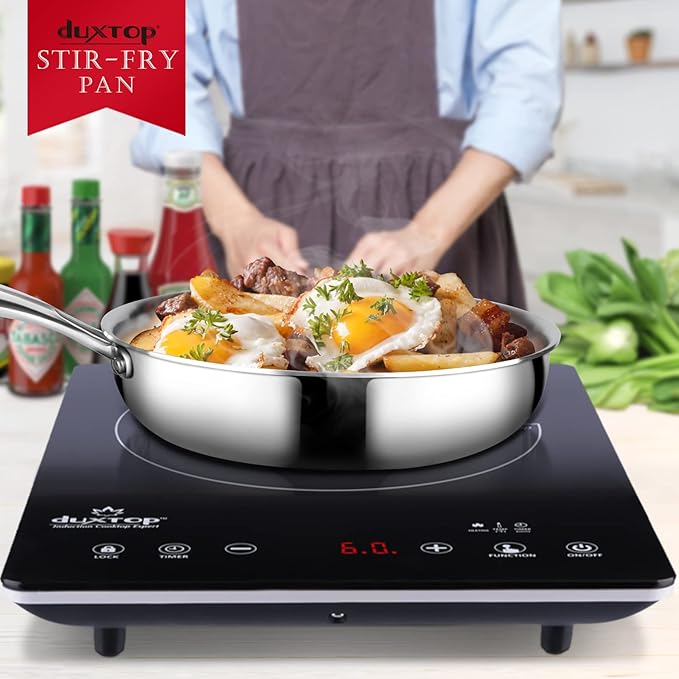 Duxtop Whole-Clad Tri-Ply Stainless Steel Stir-Fry Pan Kitchen Induction Cookware 8 Inches