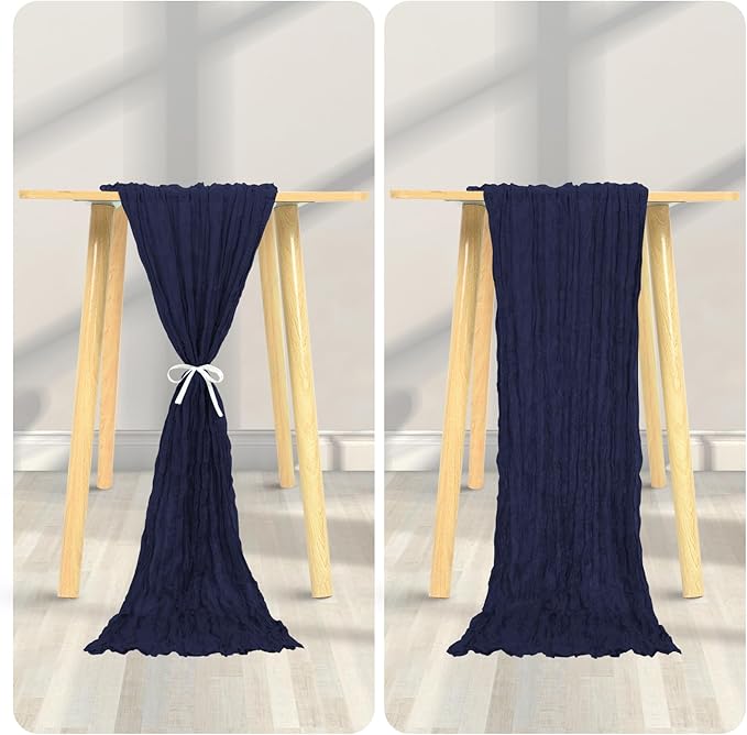 12 Pack Cheesecloth Table Runner 20 x 120 inch Cheese Cloth Table Runner Bulk,Romantic Boho Sheer Gauze Fabric Table Runners for Wedding Reception,Party,Bridal Shower Table Decor(Navy Blue)