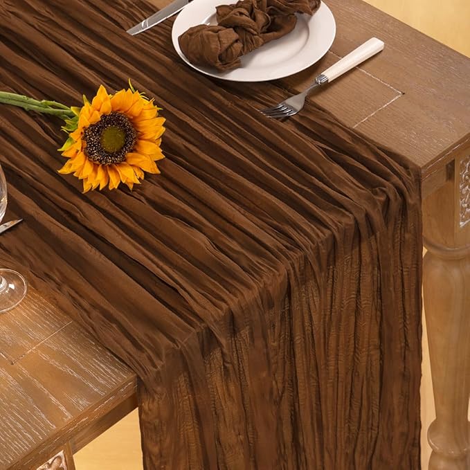 Brown Cheesecloth Table Runner Tan 6 Pack Christmas Table Runners Boho Gauze 120 Inches Marron Cheese Cloth Table Decor for Xmas Holiday Season Parties Wedding Bridal Baby Shower Tea Party