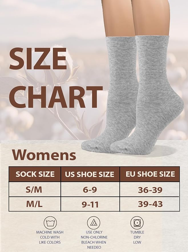 COTTON DAY Women's Soft Combed Cotton Dress Socks Seamless Toe Black White Gray Navy Blue Brown Beige