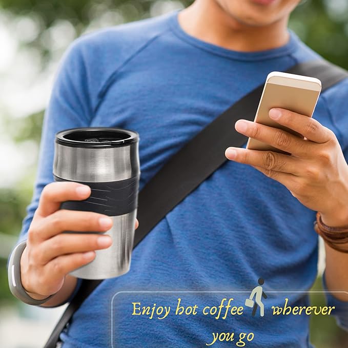 Mixpresso Black Personal Single Serve Coffee Maker with 14oz Travel Mug, Drip Small Coffee Maker with Auto Shut Off, Reusable Filter, Works with Ground Coffee Only – Not for K-Cup Pods