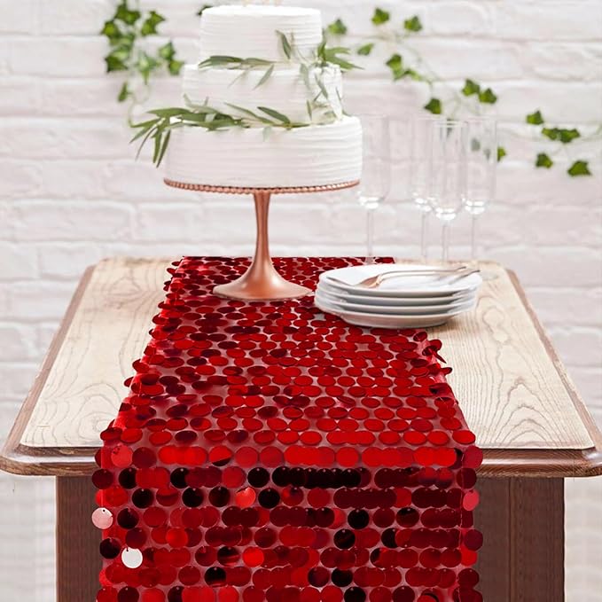 12 x 108 Inch Red Sequin Table Runner Glitter Rectangle Big Sequin Table Runner for Wedding Party Birthday Christmas Halloween Decoration (1 Pack)