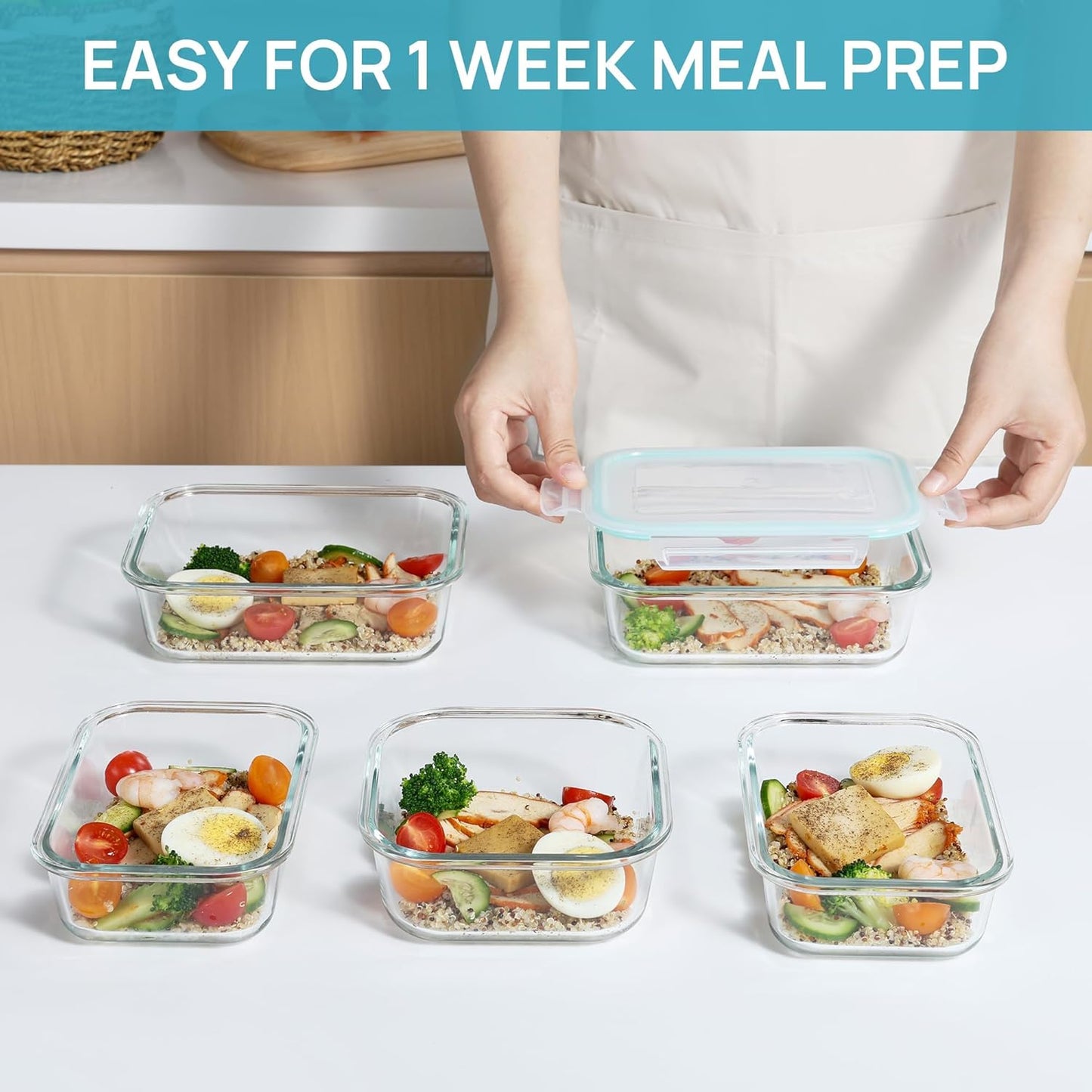 Vtopmart 8 Pack Glass Food Storage Containers with Airtight Lids, Glass Meal Prep Containers, Lunch Office Meal for Microwave, Oven, Freezer and Dishwasher, BPA Free
