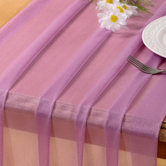 Socomi 4pcs Purple Gauze Table Runner Chiffon Like Wedding Table Runner 120 inches Long Boho Rustic for Bridal Shower Decorations Baby Shower