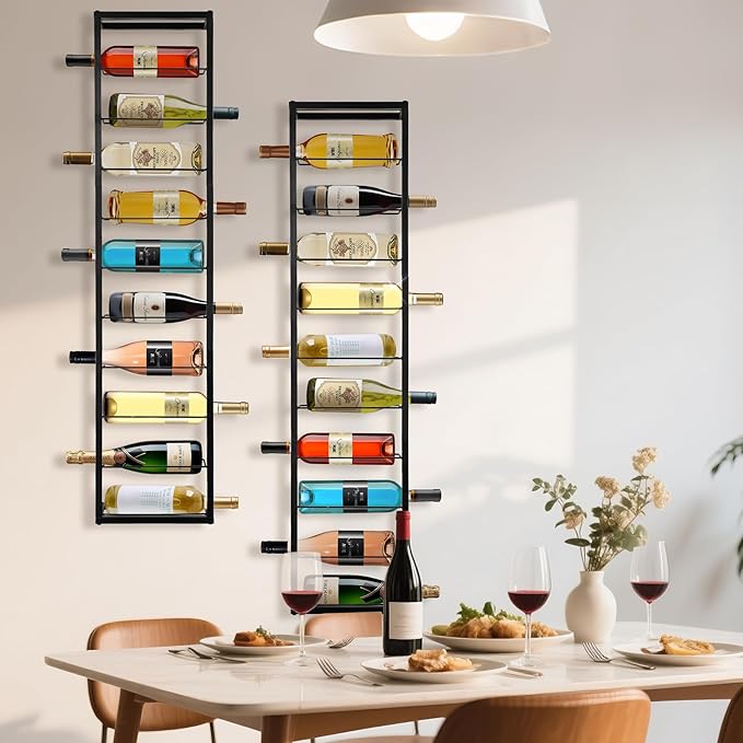 FLstudio Wall Mounted Wine Rack: 10 Bottles Wine Rack for Wall - Black Metal Wine Bottle Holder, Wall Racks for Wine Bottles Display and Storage, Hanging Bottle Organizer for Home Bar, Kitchen
