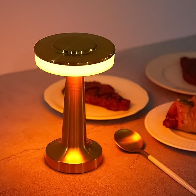 Riakrum 4 Pcs LED Portable Cordless Table Lamp with Touch Sensor 3 Color Stepless Dimming Rechargeable Battery up to 15 Hours Cordless Table Light Wireless Lamp for Nursery (Gold)