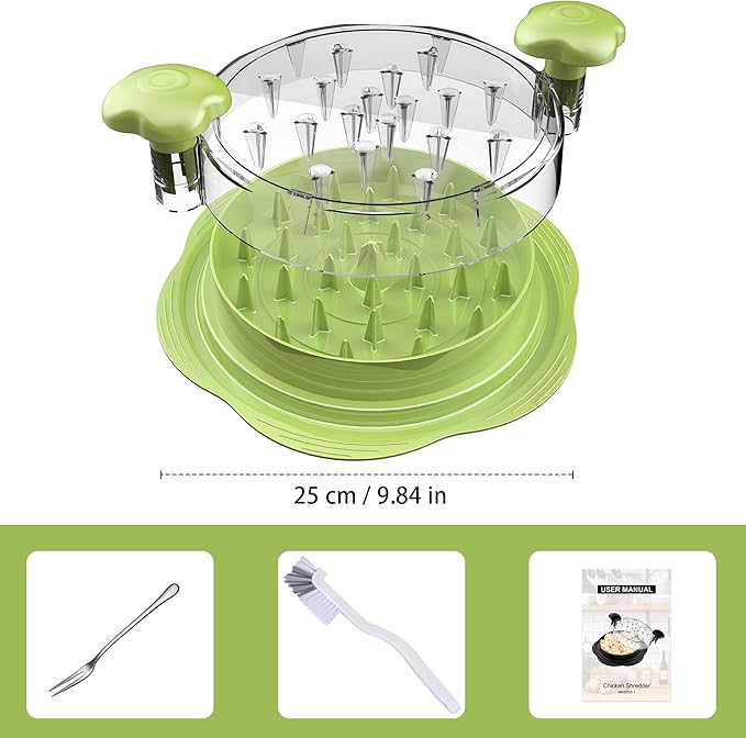 Chicken Shredder Large Chicken Breast Shredder Tool Twist with Brush&Fork, Visible Meat Shredder Machine, Anti-Slip Strip, Ergonomic Handle, BPA Free, Pork Beef Chicken(Matcha)