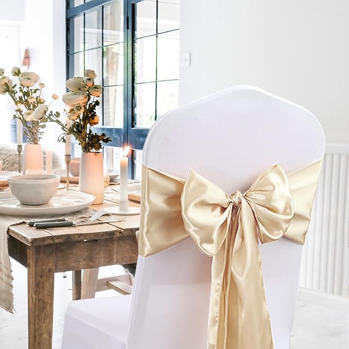 10 Pack Satin Table Runner 12 X 108 Inch Silk Table Runner for Party,Wedding, Birthday, Banquets,Decoration(Champagne)
