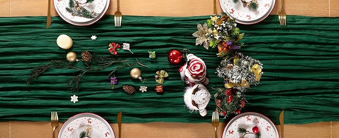 Emerald Green Cheesecloth Table Runner 12 Pack Christmas Green Table Runners Boho Gauze 120 Inches Cheese Cloth Table Decor for Xmas Holiday Season Parties Wedding Bridal Baby Shower