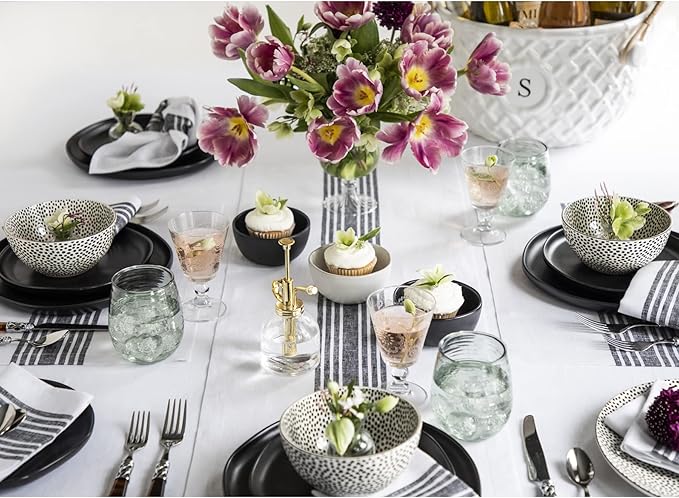 Solino Home Linen Table Runner 108 Inches Long - 100% Pure Linen Black and White Farmhouse Table Runner 18 x 108 Inch for Dining