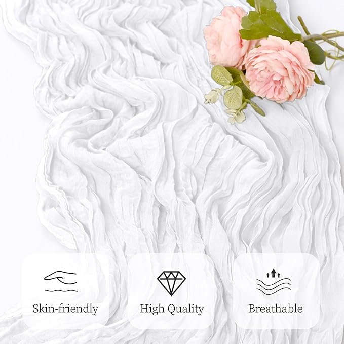 6 Pack White Cheesecloth Table Runner 17x108 Inch Semi Sheer Boho Gauze Cheese Cloth Fabric Table Runners, for Wedding Party Baby Shower Birthday Home Decor Garden Farmhouse