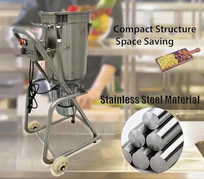 32L Commercial Food Processor, 1800W Stainless Steel Meat Grinder, Vegetable Cutter, Blender, Chopper with 2 Mobile Wheels Tiltable Bucket, for Fruits, Ginger, Garlic, Meat