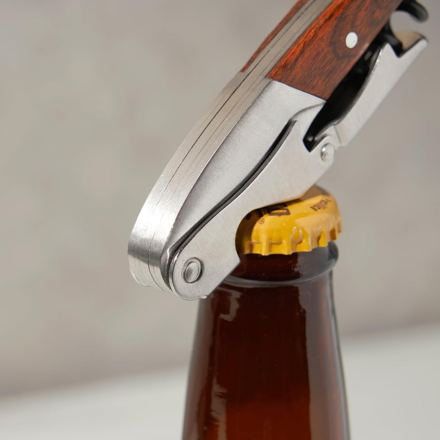 Twine Wood Handle Double HInged Corkscrew, Stainless Steel Wine Key with Foil Cutter