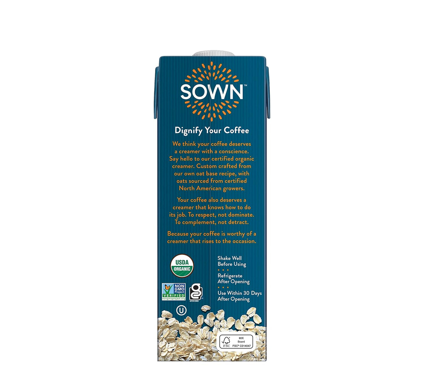 SOWN Organic Oat Creamer Salted Caramel - Barista Oat Milk Non Dairy Coffee Creamer - Plant Based, Dairy-Free, Vegan, Gluten-Free, Non-GMO, Shelf Stable - 32oz (Pack of 6)