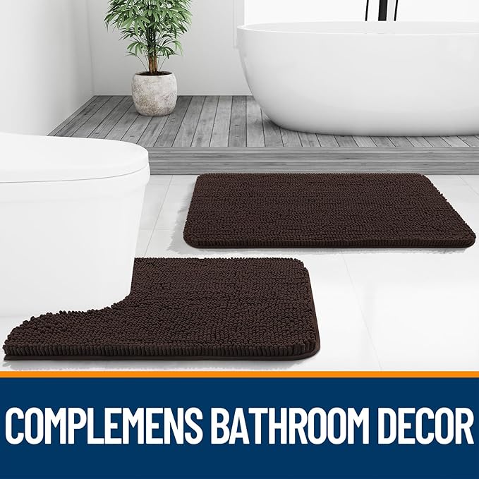 OLANLY Bathroom Rugs 47x20, Extra Soft Absorbent Chenille Bath Rugs, Rubber Backing Quick Dry, Machine Washable Bath Mats for Bathroom Floor, Tub and Shower, Home Decor Accessories, Brown