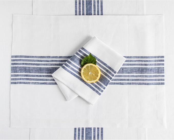 Solino Home Linen Table Runner 120 Inches Long - 100% Pure Linen Navy and White Farmhouse Table Runner 16 x 120 Inch for Dining, Christmas, New Year