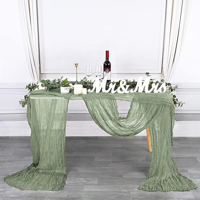12 Pack 10Ft Sage Green Cheesecloth Table Runner 35 x 120 inch Boho Gauze Cheese Cloth Table Runner Vintage Rustic Sheer Runners for Wedding Bridal Shower Birthday Party Cake Table Decorations