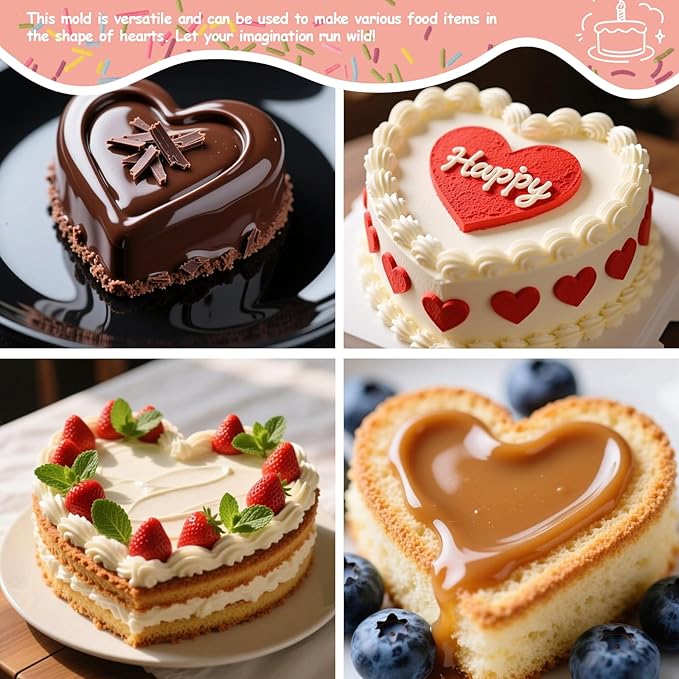 3Pcs Heart Shaped Cake Pans(6Inch+8Inch+10Inch) Aluminum Heart-Shaped Baking Pan Fun Cake Mold Baking Tool Kitchen DIY Mold For Birthdays and Weddings