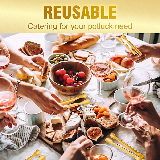 12 PCS Small Serving Tongs, 6" Mini Gold Sugar Tongs, Stainless steel Small Kitchen Tiny Food Tongs for Serving Food, Coffee Bar, Tea Party, Desserts Party and Ice Bucket