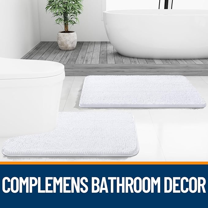 OLANLY Bathroom Rugs 47x20, Extra Soft Absorbent Chenille Bath Rugs, Rubber Backing Quick Dry, Machine Washable Bath Mats for Bathroom Floor, Tub and Shower, Home Decor Accessories, White