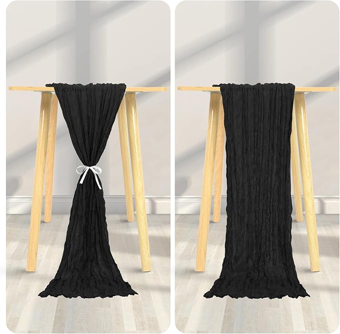 12 Pack Cheesecloth Table Runner 20 x 120 inch Cheese Cloth Table Runner Bulk,Romantic Boho Sheer Gauze Fabric Table Runners for Wedding Reception,Party,Bridal Shower Table Decor(Black)