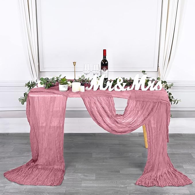 12 Pack 10Ft Dusty Rose Cheesecloth Table Runner 35 x 120 inch Boho Gauze Cheese Cloth Table Runner Vintage Rustic Sheer Runners for Wedding Bridal Shower Birthday Party Cake Table Decorations