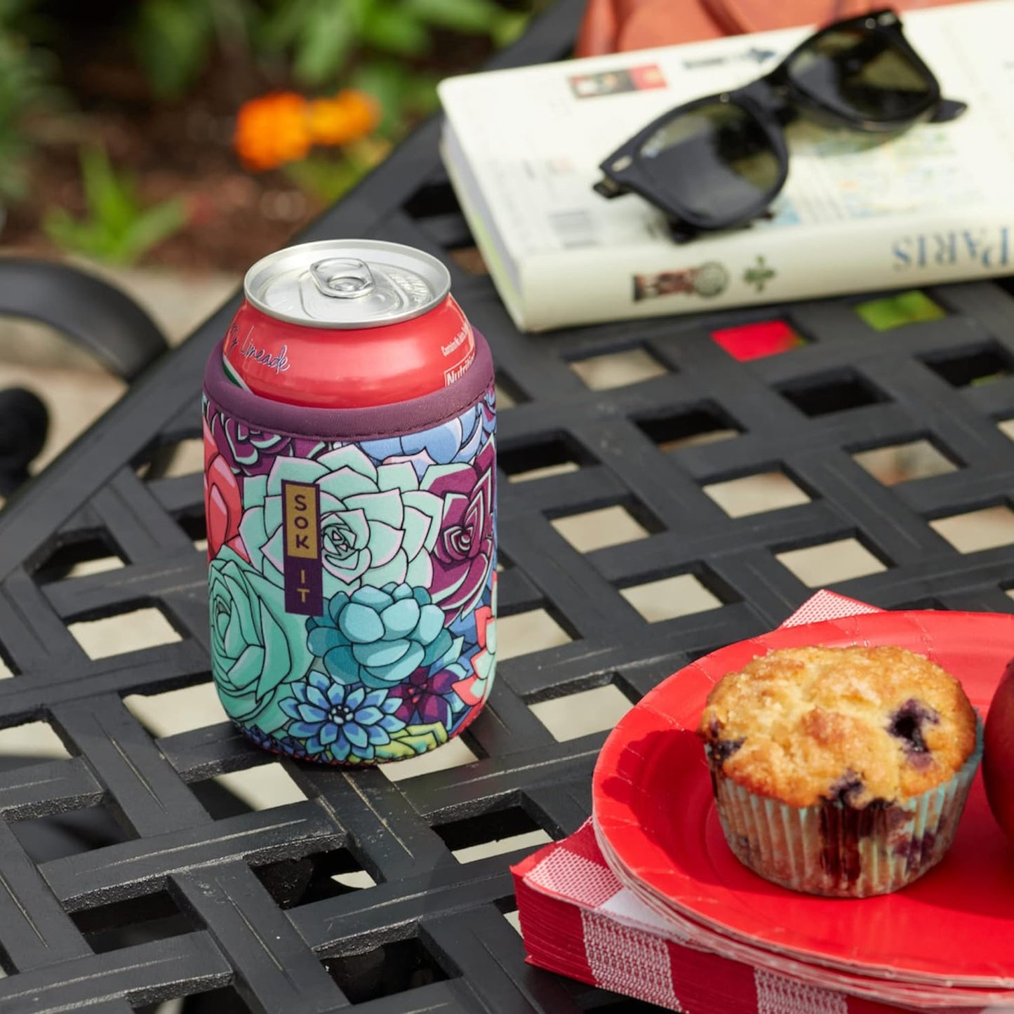 Sok It CanSok Sleeve for Beer & Soda Insulated Neoprene Cover (Boho Floral, 12oz Slim Can Sleeve)
