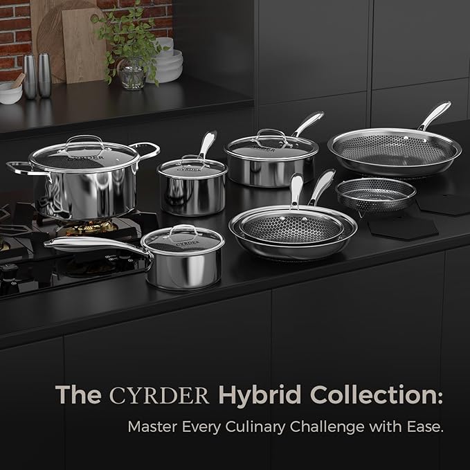 Nonstick Pots and Pans Set, 14 Piece Hybrid Hex Non Stick Stainless Steel Cookware with Frying Pans, Saute Pan, Saucepans & Stock Pot - Induction Compatible, Dishwasher &Oven Safe, PFOA Free