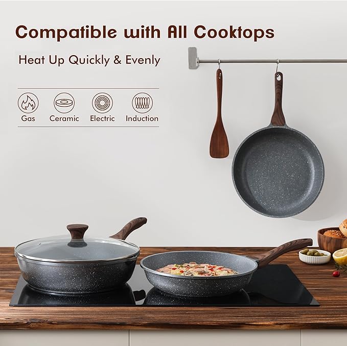 SENSARTE Nonstick Frying Pan Skillets, Swiss Granite Coating Omelette Pans, Healthy Cookware Chef's Pans, Free of Intentionally Added PFOA (9.5+11 Inch)