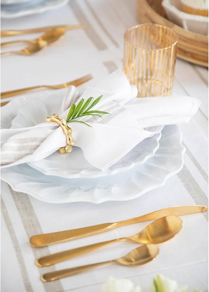 Solino Home Linen Table Runner 90 Inches Long - French Stripe, 100% Pure Linen Natural and White Farmhouse Table Runner 14 x 90 Inch Ideal for Dining