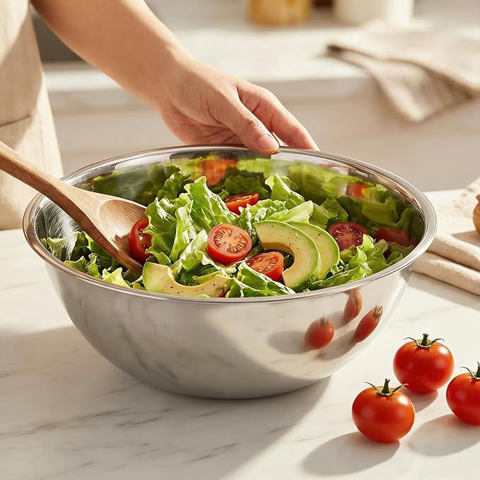 SHEUTSAN 4 PCS 8 Quart Stainless Steel Mixing Bowls, 13.3 x 4.7 Inch Metal Mixing Bowls for Food Home Kitchen
