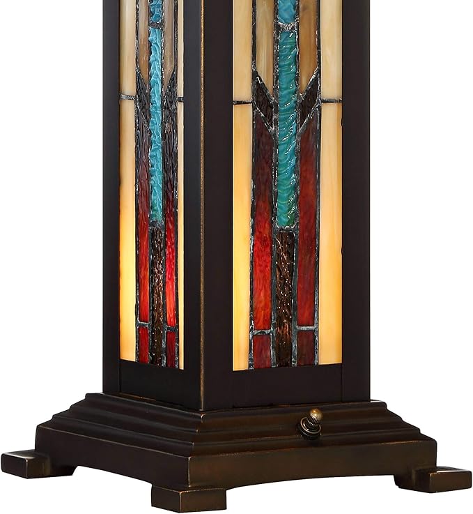 Robert Louis Tiffany Ranier Mission Tiffany Style Table Lamp with Nightlight 25" High Bronze Brown Antique Stained Art Glass for Living Room Bedroom House Bedside Nightstand Home Office Family