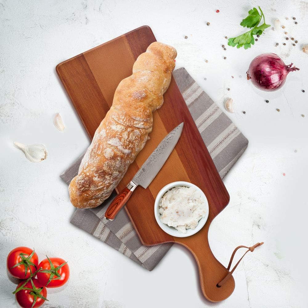 AIDEA Acacia Wood Cutting Board with Handle, Wooden Cheese Board Charcuterie Boards for Bread, Meat, Fruits, Cheese and Serving, Food Serving Tray for Kitchen, 17 x 6 inch