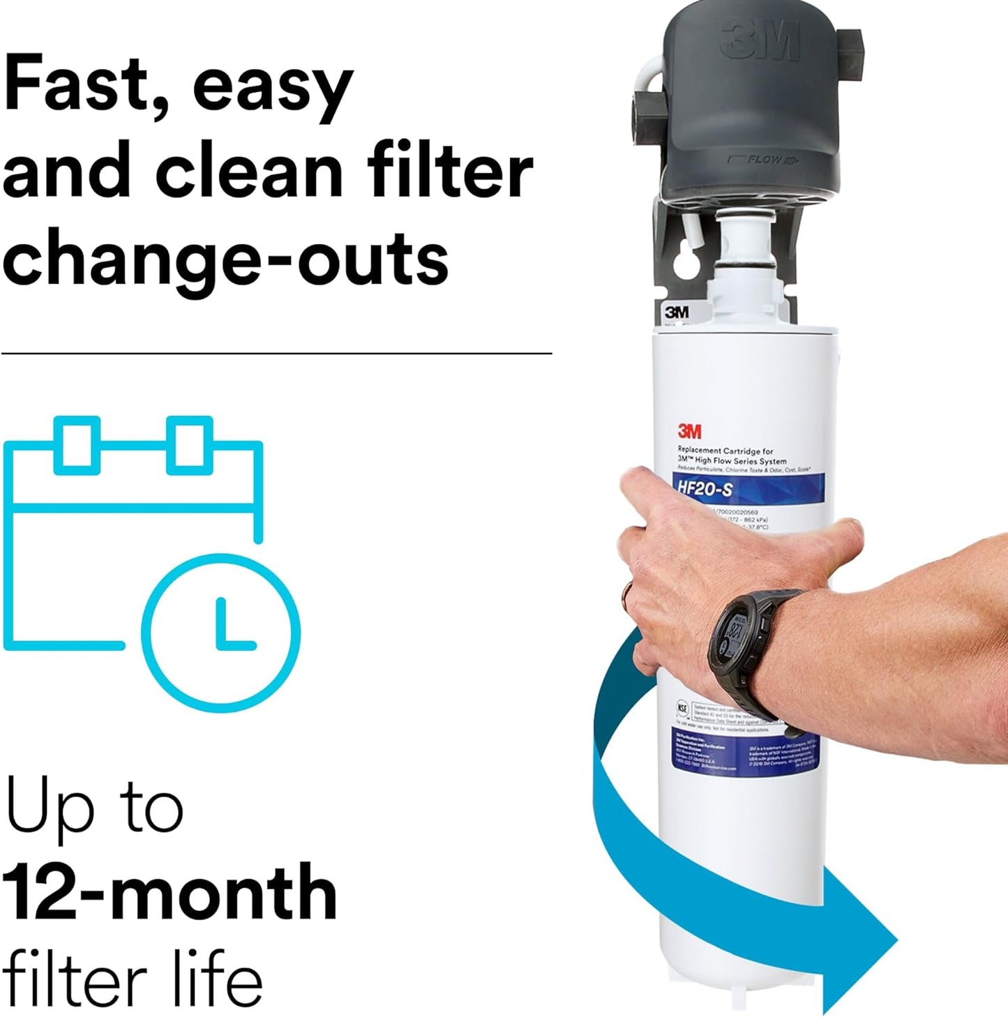 3M Water Filtration Products System for Commercial Ice Maker Machines ICE120-S, Reduces Sediment, Microplastics, Chlorine Taste and Odor, Cysts, Inhibits Scale, 1.5 GPM, 9,000 Gallon Capacity