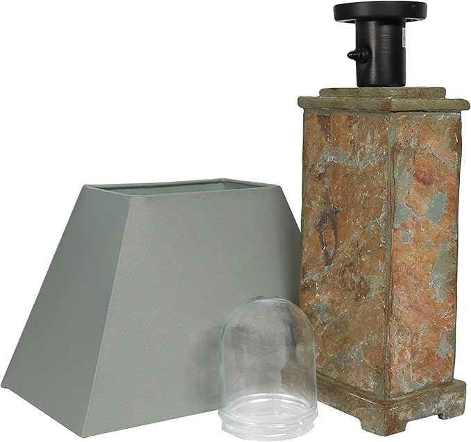 Sunnydaze 24" Outdoor Table Lamp - Weather-Resistant Natural Slate Light for Indoor or Outdoor Use - Cotton Lampshade - Set of 2