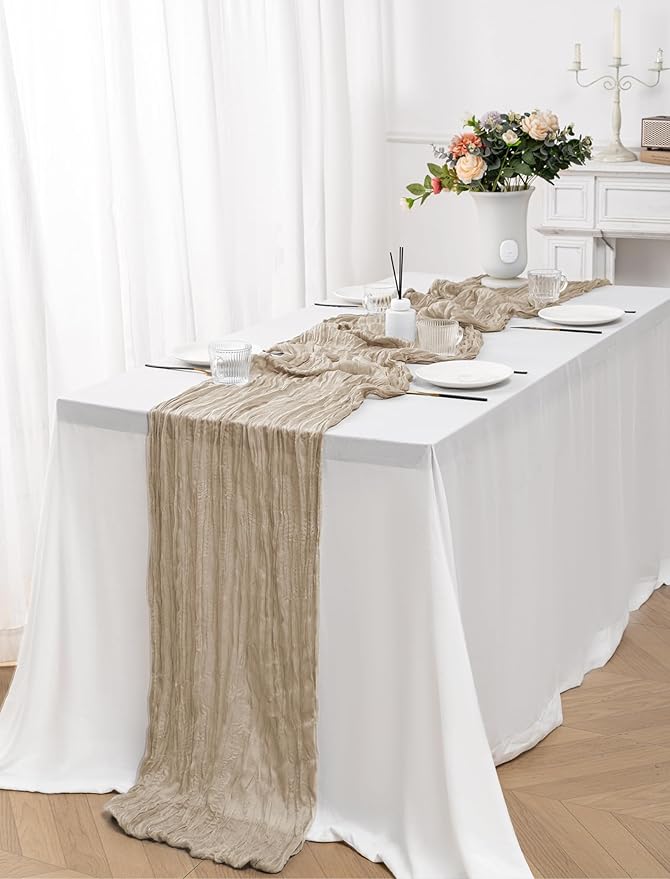 12 Pack Beige Table Runner 10FT Cheesecloth Table Runner 21 x 120 inch Boho Gauze Cheese Cloth Table Runner Rustic Sheer Table Runner for Party Wedding Bridal Baby Shower Birthday Table Decor