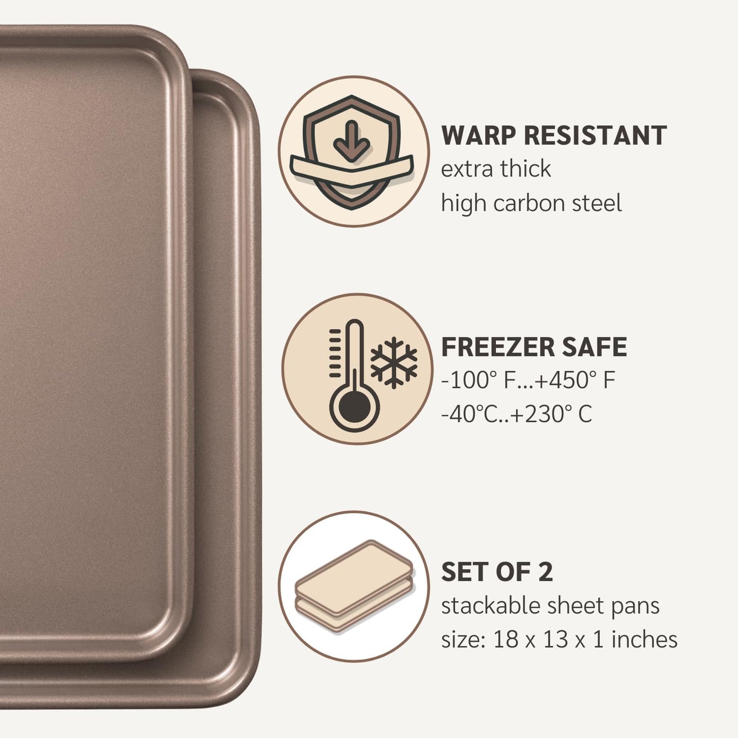 Nonstick Non-Toxic 18-inch Half Baking Sheet 2-Pack | Premium Extra Thick Sheet Pan | Warp Resistant Large Cookie Sheet