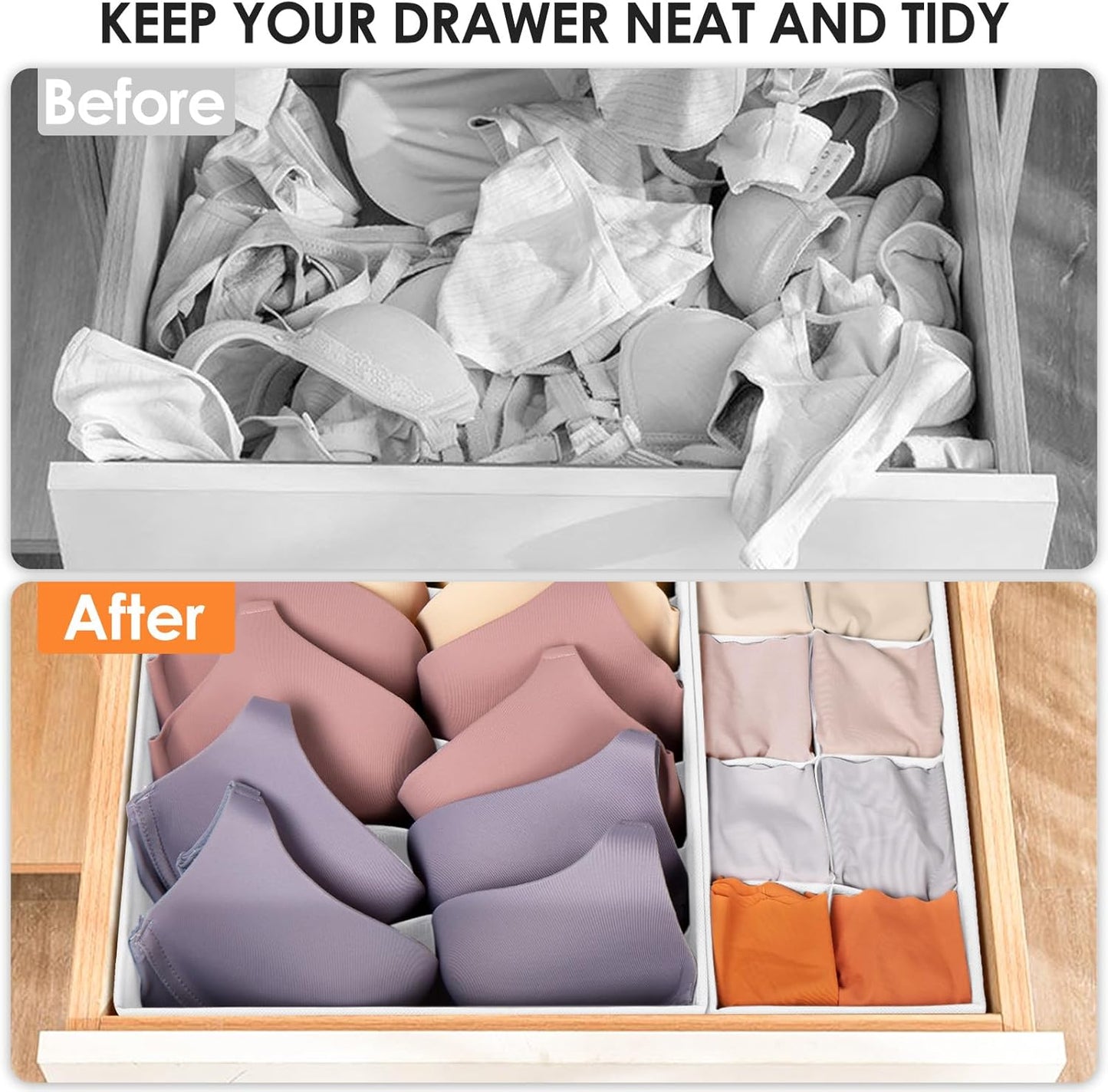 Drawer Organizer Clothes, 16 Pack Dresser Organizer Bins for Baby Clothes, Underwear Sock, Fabric Closet Organization and Storage Dividers for Nursery Bedroom (96 Compartments, White)