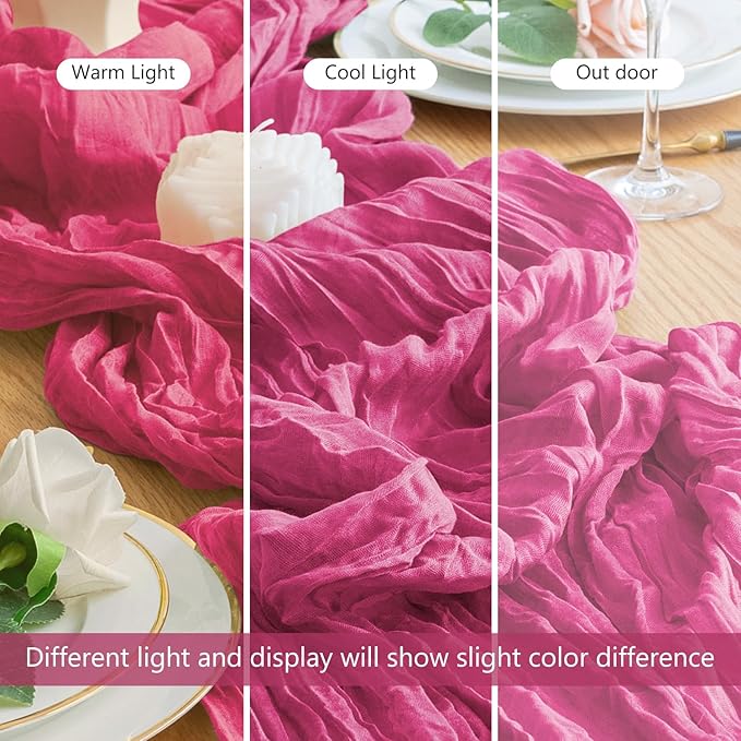 Wokceer Cheesecloth Table Runner 12Pack 10FT Deep Pink Boho Gauze Cheese Cloth Table Runner for Party Long Rustic Sheer Table Runners for Baby Bridal Shower Wedding Easter Table Decor
