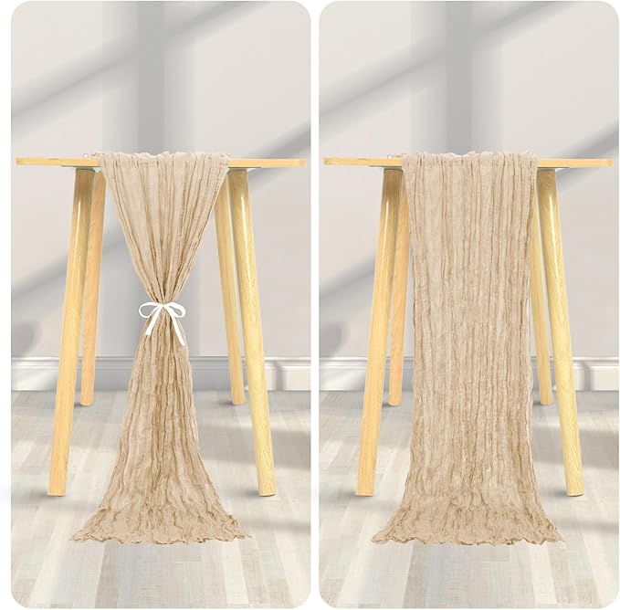 12 Pack Cheesecloth Table Runner 20 x 120 inch Cheese Cloth Table Runner Bulk,Romantic Boho Sheer Gauze Fabric Table Runners for Wedding Reception,Party,Bridal Shower Table Decor(Beige)
